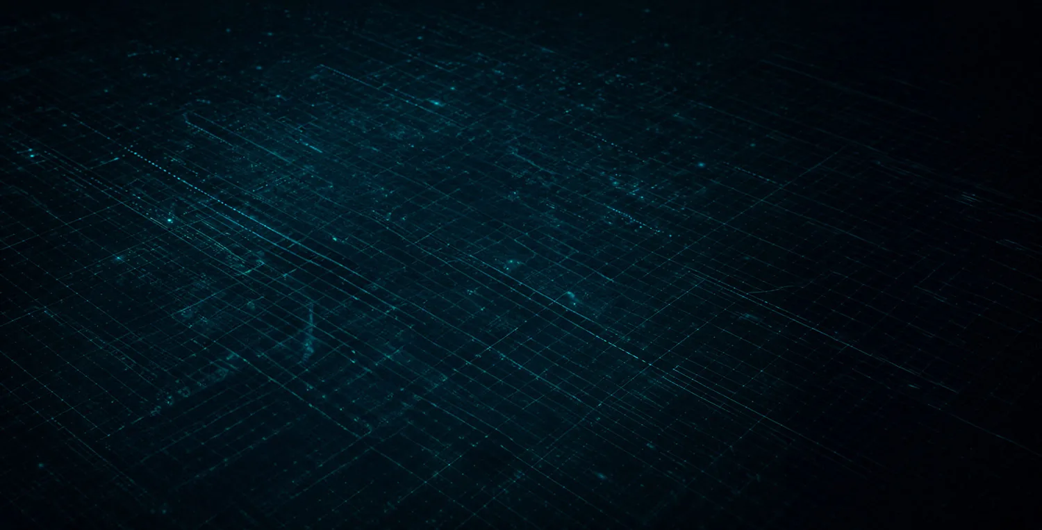 Dunkler Hintergrund mit technischem Raster in Cyan