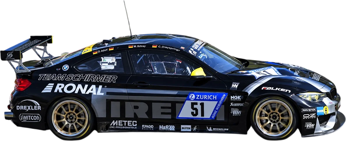 BMW-Rennwagen von Team Schirmer mit der Startnummer 51 und METEC-Logo