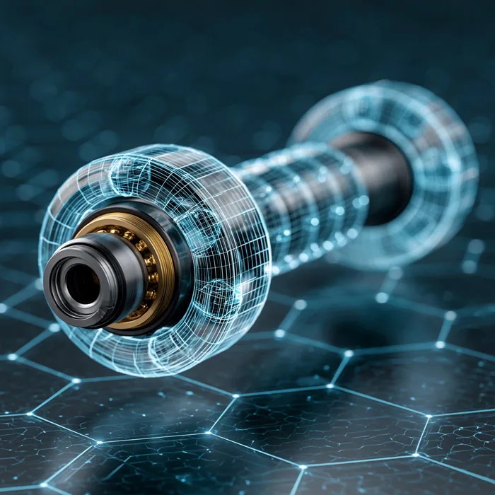 Technische Darstellung eines Drehteils im CAD-Drahtgitter-Stil