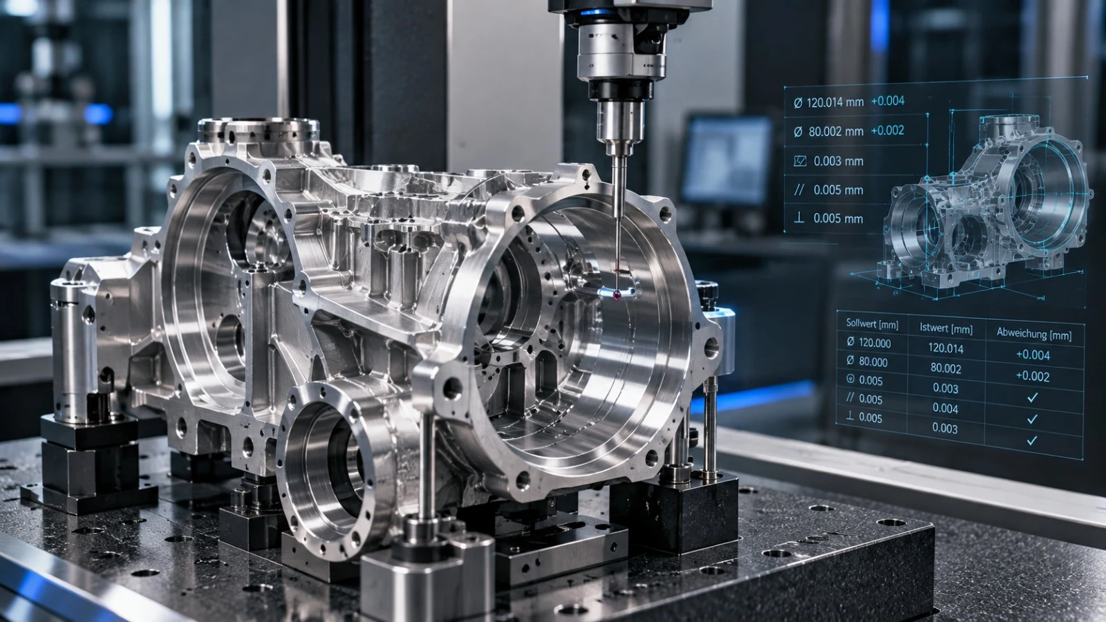 Messung eines CNC-gefrästen Gehäuses mit Soll-Ist-Vergleich