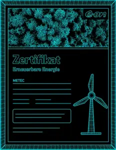 Wireframe-Grafik: Zertifikat Erneuerbare Energie, Teil des Headers Zertifikate